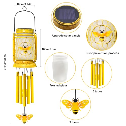 1 Pack Solar Bee Wind Chimes for Outside, Mother' s Day Gifts for Mom Women Grandma, Solar Mason Jar Wind Chime Light Unique Hanging Wind Chimes Outdoor, IP65 Waterproof for Yard Garden Terrace - size: 1 pack-bee jar wind chime
