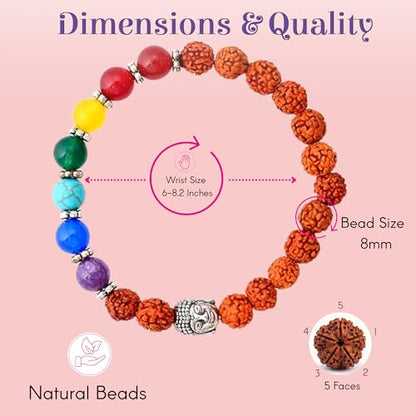 Rudraksha Bracelet for Men & Women, Adjustable Yoga & Meditation Jewelry for Wrist, Spiritual Protection Bracelet - color: Healing Stones Mix