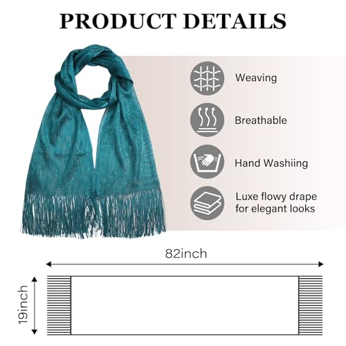 Sumolux Shawls Wraps for Evening Dresses Metallic Glitter Shawls Scarf for Women Sparkling Wedding with Free Buckle - color: Peacock Blue