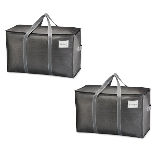 VENO 2 Pack Heavy Duty Moving Bags, Extra Large Storage Bags with Reinforced Handles & Strong Zippers, Foldable & Reusable Moving Box Alternative for Clothes & Dorm Storage - color: Dark Gray, size: 2 Pack