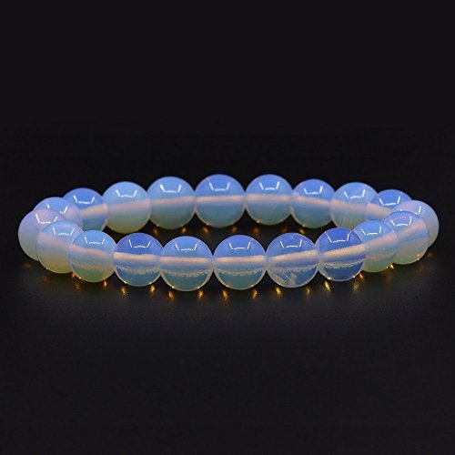 Justinstones Gemstone Crystals Chakra Beads Bracelet Crystal Healing 10mm Round Stretchable Bracelet for Her Gift - color: Opalite