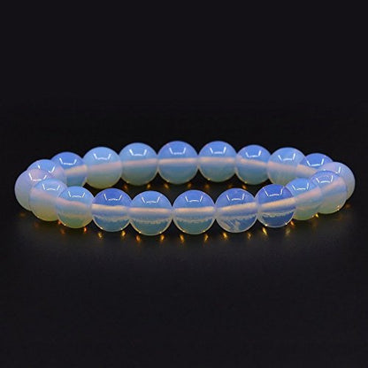 Justinstones Gemstone Crystals Chakra Beads Bracelet Crystal Healing 10mm Round Stretchable Bracelet for Her Gift - color: Opalite