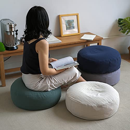 Round Meditation Cushion Breathable Cotton Linen Seat Cushion for Yoga Tatami Meditation Cushion Washable Meditation Pillow Indoor Use-White 30cm(12inch)