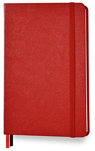 Premium Hard Cover Notebook Journal, Classic 5" x 8.3", 122 Numbered Pages, Gusseted Pocket, Ribbon Bookmark, Extra Thick Ink-Proof Paper 120gsm, San Francisco (Dotted, Red)