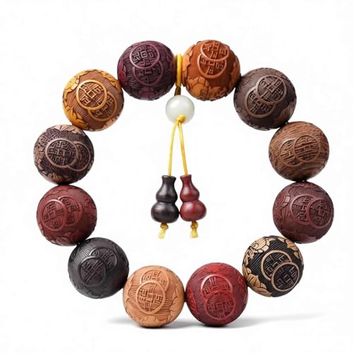 Zen Dear Unisex Natural Colorful Wood Buddhist Prayer Beads Bracelet Necklace Tibetan Mala Prayer Beads - style: 20mm 12beads Carve+Gourd