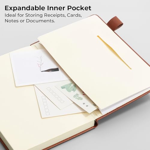 M&G Lined Journal Notebook for Men Women, 256 Pages A5 Hardcover Leather Journal, 80GSM Thick College Ruled Paper for School and Work Travel Note Taking 5.7" x 8.3", Brown