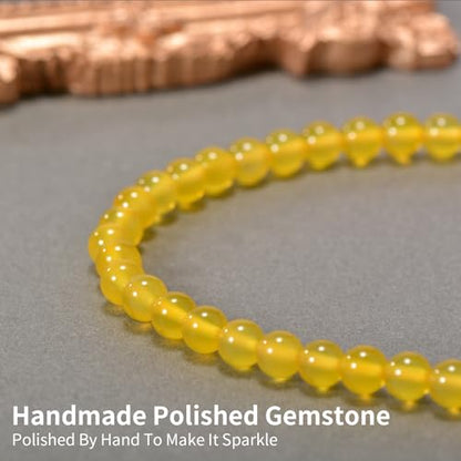 14in Agate Wrap Bracelet for Women Men Natural Round Beaded Agates Stone Healing Stretch Bracelets Elastic Handmade Polished Gemstone Beads Bracelet - color: Yellow Agate, size: 6mm Beads