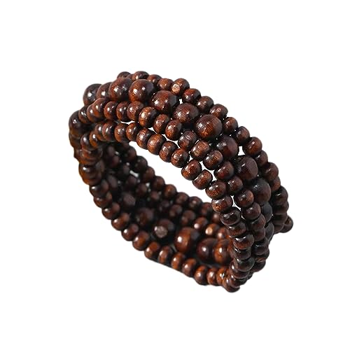 COLORFUL BLING Handmade Natural Wooden Beads Cuff Bracelet Woven Chunky Geometric Bangle for Women Summer Beach Boho Jewelry - color: four layer