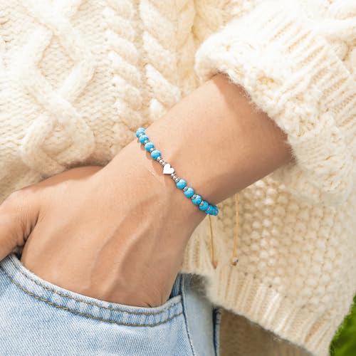 Birthday Bracelet: 6mm Natural Stone Healing Bracelet Inspirational Self-Care Gifts for Women, Mom, Daughter, Wife, Coworkers, Friend, Bestie, Granddaughter - color: Sky Blue