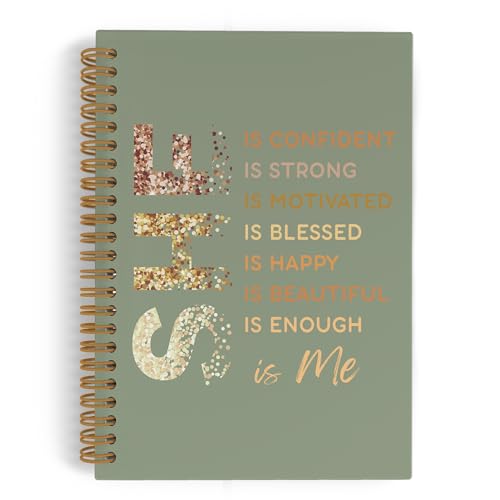 Self Care She Is Me Spiral Notebook, Sage Green Gold Inspirational Affirmations Journal Notebook, Self Love Notebooks for School Work, Positive Office Supplies Gifts for Women Girls, 5.5x8.3 Inch - color: green she, size: 5.5x8.3