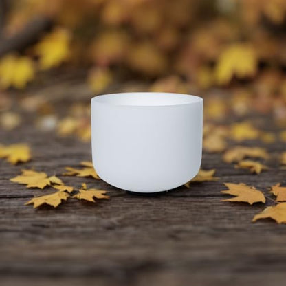 7inch White C Note Root Chakra Quartz Crystal Singing Bowl with Rubber Mallet for Meditation Healing Yoga Sound Bath - color: White C note