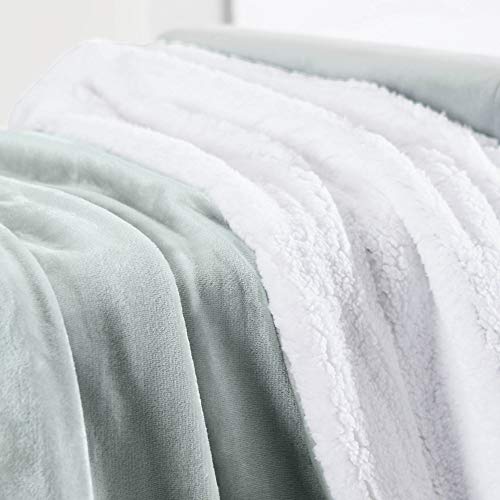 Sherpa Throw Blanket Super Soft Reversible Ultra Luxurious Plush Blanket, 50 x 60 inches, Sage/White - color: Sage / White, size: Throw (50" x 60")