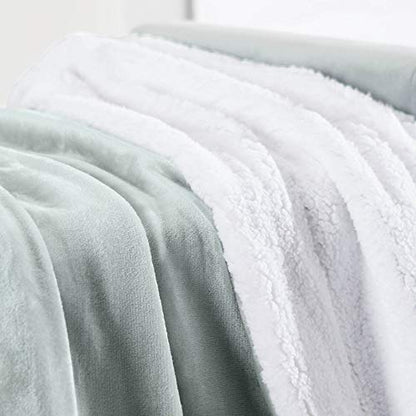 Sherpa Throw Blanket Super Soft Reversible Ultra Luxurious Plush Blanket, 50 x 60 inches, Sage/White - color: Sage / White, size: Throw (50" x 60")