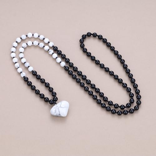 COAI Handmade 108 Mala Beaded Necklace for Women, Heart Pendant Necklace for Women - style: Onyx & Howlite