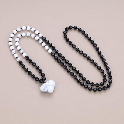 COAI Handmade 108 Mala Beaded Necklace for Women, Heart Pendant Necklace for Women - style: Onyx & Howlite