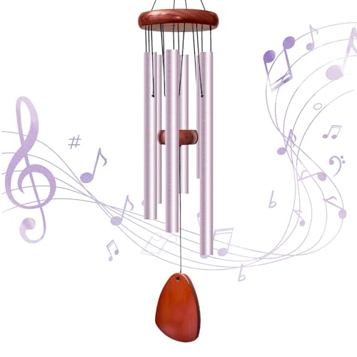 28" Wind Chimes for Outside. Deep Tone Lovely Wind Chimes with 6 Aluminum Tubes Courtyard Decoration. Windchimes Outdoor Create an Enjoyable Atmosphere & Give Mom a Gift（Purple） - color: Purple