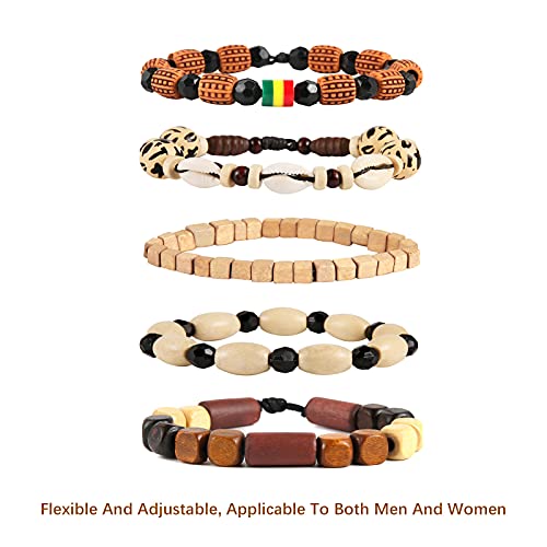 HZMAN Wrap Bracelets Men Women, Hemp Cords Wood Beads Ethnic Tribal Bracelets, Leather Wristbands - style: Shell Conch