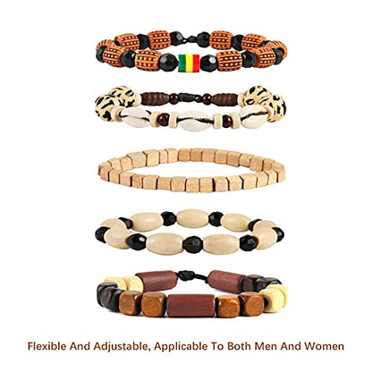 HZMAN Wrap Bracelets Men Women, Hemp Cords Wood Beads Ethnic Tribal Bracelets, Leather Wristbands - style: Shell Conch