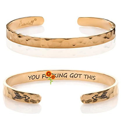Carviell Bracelet - Gifts for Women – Inspirational, Friendship, Love, Mom, Daughter, Sister, Christian, Graduation, Memorial & Wedding Gifts – 100+ Phrases – Stainless Steel, Gift-Ready - style: BADASS Gift - You F***king Got This