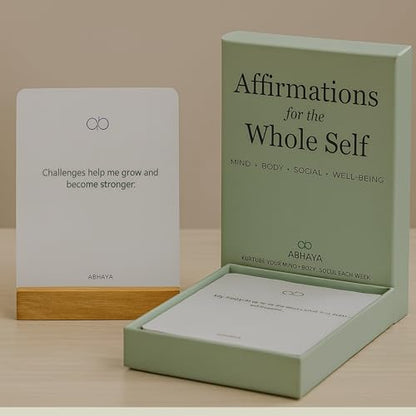 Abhaya Affirmations for the Whole Self, 26 Doubled-Sided Affirmation Cards, 12 Double Sided Bonus Financial Well-being Cards with Display Stand, Daily Affirmations for Inspiration, Mindfulness & Self Care, Unique Gifts for Women and Men