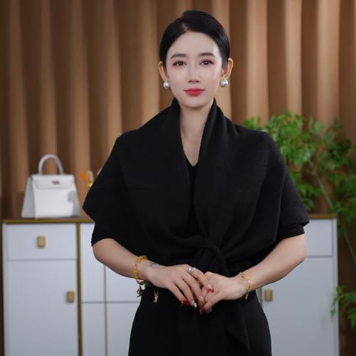 Shawls Wraps Women Triangle Sweater Scarf Warm Wool Blend Pashmina Cape Cold Weather Neck Warmer Winter Fall Accessory - color: Solid-black