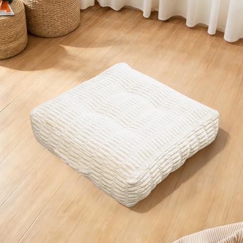 Floor Cushions, Corduroy Floor Pillow, Floors Pillows for Adults & Pets, Large Floors Pouf, Square Floored Pillows for Sitting & Yoga(1PC, Beige White，22"×22"×5.9") - color: Beige White, size: 1PC/22"×22"×5.9"
