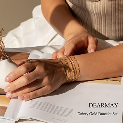 DEARMAY Gold Bracelets for Women Waterproof, 14K Gold Plated Stackable Jewelry Sets Non Tarnish Trendy Thin Dainty Cuban Link Paperclip Chain Bracelet Stack Fashion Accessories Gifts for Womens - style: 6Pcs BRACELET