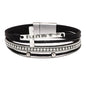 Fesciory Leopard Bracelet for Women, Boho Leather Wrap Multi-Layer Pearl Crystal Bracelet Bangle Jewelry - style: Blessed Cross(Black)