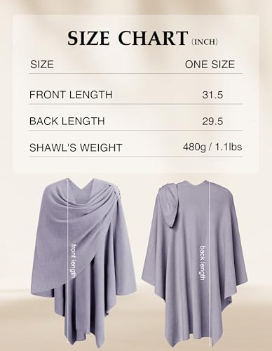PULI Womens Large Cross Front Poncho Sweater Wrap Topper Knitted Elegant Shawls Cape for Fall Winter - color: 1-dark Lilac