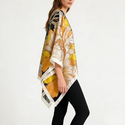 Women's Satin Cover Up Short Poncho Tops Sheer Chiffon Boho Pashmina Shawl Beach Soft Shawl - color: Style27