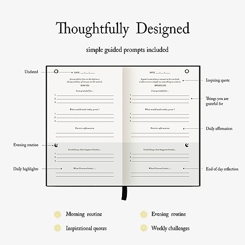 The Gratitude Journal - for More Mindfulness, Happiness, Positive Vibes, Affirmations, Productivity, and Self Reflection -Undated Daily Journal - color: Black