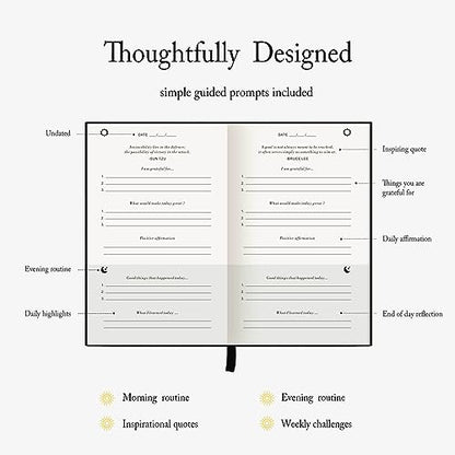 The Gratitude Journal - for More Mindfulness, Happiness, Positive Vibes, Affirmations, Productivity, and Self Reflection -Undated Daily Journal - color: Black