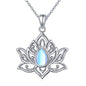 Lotus Neckalces for Women 925 Sterling Silver Moonstone/Turquoise Lotus Pendant for Girls Anxiety Stress Relieving Birthday Yoga Gifts - style: Moonstone Lotus