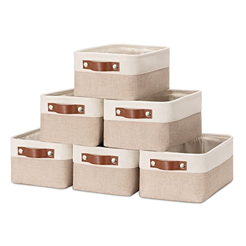 HNZIGE Small Fabric Baskets for Organizing(6 pack) Collapsible Storage Baskets for Shelves, Closets, Laundry, Nursery, Decorative Baskets for Gifts Empty (White&Beige, 11.8" x 7.8" x 5.1") - color: white&khaki, size: 11.8*7.8*5.1 in-6 Pack