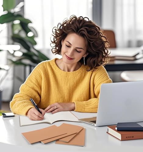 60 Pack A5 Ruled Lined Kraft Notebooks Bulk, Journaling Notebooks, A5 Lined College Ruled Notebook, 8.3x5.5 Inches 60 Pages Travel Journal Notebooks Set for Work, School, Writing - style: Brown-60-Lined