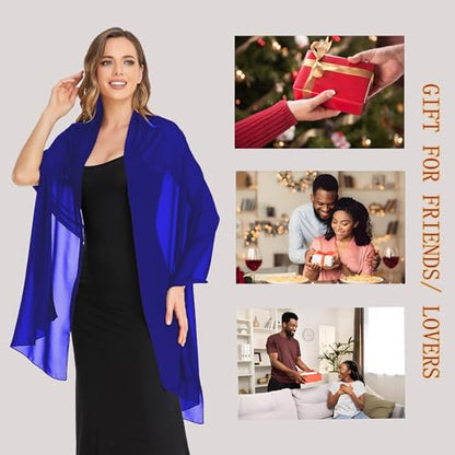 Shawls and Wraps for Evening Dresses Sheer Chiffon Women Elegant Soft Silky Wraps Wedding Bridal Scarf - color: Royal Blue, size: 79*18‘’