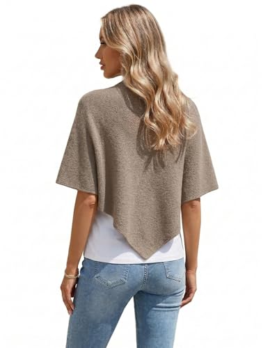 Shawl Wraps Women Pashmina Cardigan Triangle Cape Knit Shoulder Top Sweater Scarf for Fall Winter - color: 01 Khaki