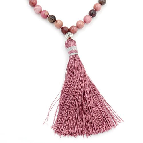 mala Beads Necklace for Women Man, mala Bracelet, Prayer Beads Necklace - color: rhodonite