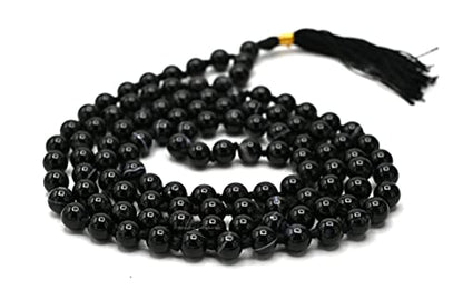 Amazing Gemstone Japa Mala 108 Prayer Beads Necklace and Wrist Mala Bracelet for Meditation - color: Black Banded Agate, size: Hand Knotted
