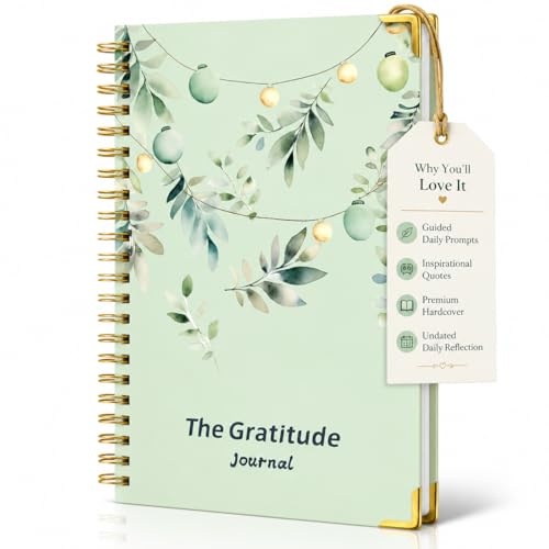 Gratitude Journal Hardcover,Colorful Layout Design for Women,Men,Teens, 5 Miunte Daily Gratitude Journal with Prompts for More Happiness, Mindfulness & Reflection, Daily Affirmations Spiral Bindding - color: Green