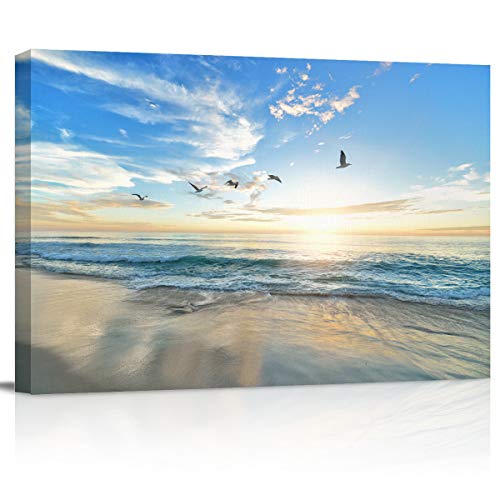 Canvas Wall Art - Sunset Beach Sea Water Natural Scenery - Modern Wall Decor Gallery Canvas Wraps Giclee Print Stretched and Framed Ready to Hang - 24" x 36" - color: Artwork-03, size: 36"L x 24"W