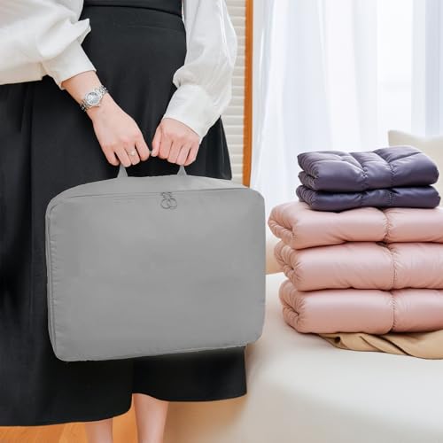 Storage Bag, Large Capacity Clothes Organizer with Handle, Travel Moving Clothing Storage Bag for Down Jacket Closet Quilts and Bedding (Grey, Medium) - color: Grey, size: Medium