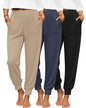 3 Pack Women's Lounge Pants Yoga High Waist Sweatpants Workout Lightweight Casual Joggers Comfy Pajama with Pockets - color: Black, Charcoal Gray, Khaki, size: X-Large