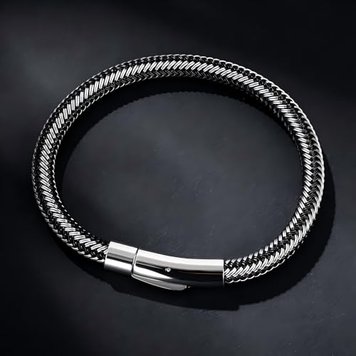 Men's Leather Bracelet, Stackable Stainless Steel Clasp Bracelets for Men Stylish Birthday, Thanksgiving, Valentine's Day Gift for My Man - style: 9" Gunmetal Color Button