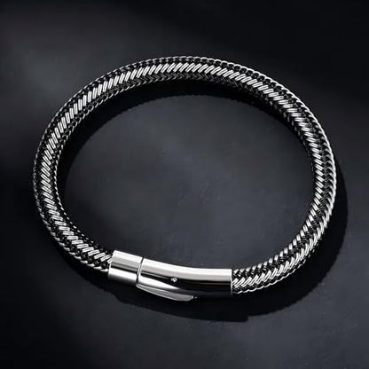 Men's Leather Bracelet, Stackable Stainless Steel Clasp Bracelets for Men Stylish Birthday, Thanksgiving, Valentine's Day Gift for My Man - style: 9" Gunmetal Color Button