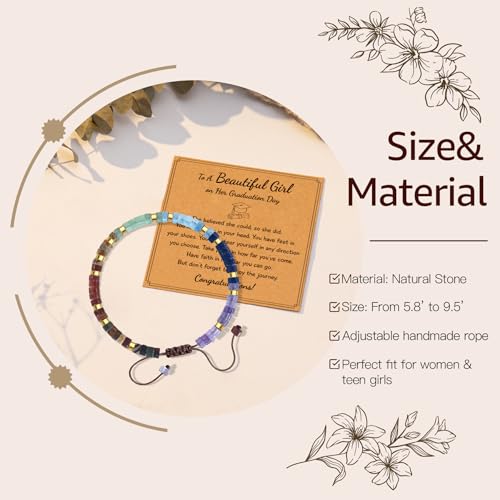 Thank You Gifts for Women: Teacher Appreciation Office Gifts for Coworkers Employee Boss Lady Manager Colleague Natural Stone Bracelet - color: Rainbow II-Graduation
