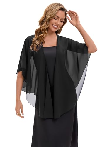 Baoqiya Chiffon Shawl Evening Scarf Shawls and Wraps for Women Wedding Party Bridal Scarves Cover Ups - color: Black