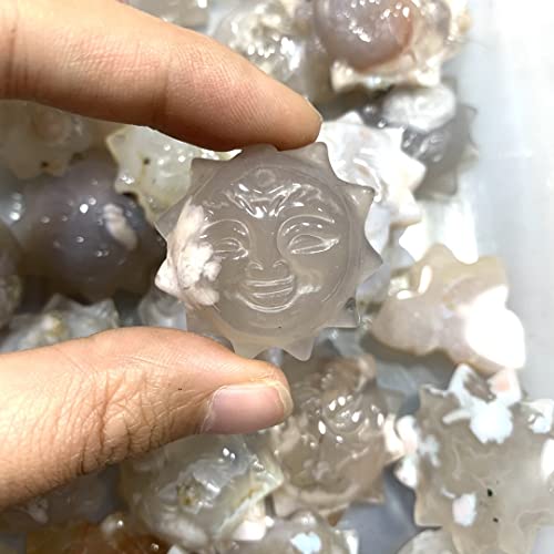 Meditation Home Decor, Natural Cherry Blossom Agate Sunface Handmade Quartz Carved Polished Healing Decoraction Meditation Polished Decor Stones Gifts,Natural Crystal