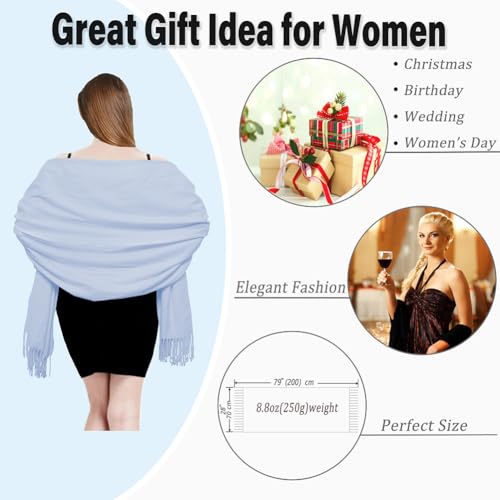 TwoYek Womens Scarf Pashmina Shawls and Wraps for Evening Dress Wedding Bridesmaid Gift - color: Light Blue
