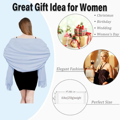 TwoYek Womens Scarf Pashmina Shawls and Wraps for Evening Dress Wedding Bridesmaid Gift - color: Light Blue